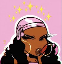 an illustration of a girl with long hair and a pink headband